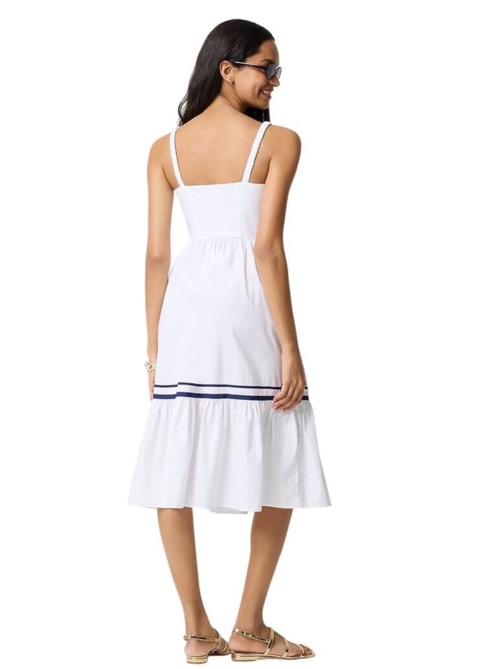 🌺I.Crew Corset Midi Dress with Navy Trim - Picture 3 of 7